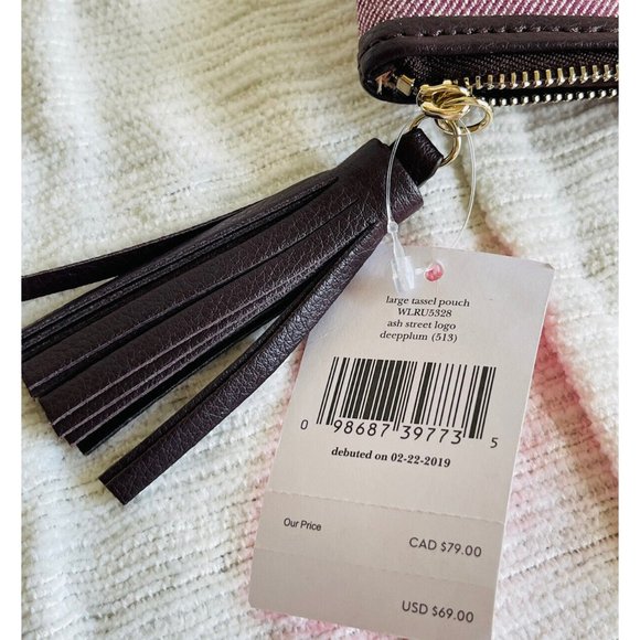 NWT Kate Spade Ash Street Deep Plum Large Tassel Clutch WLRU5328 - Picture 6 of 6